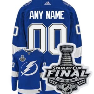 TAMPA BAY LIGHTNING’S ADIDAS AUTHENTIC HOME NHL HOCKEY JERSEY WITH 2020 STANLEY CUP FINAL PATCH